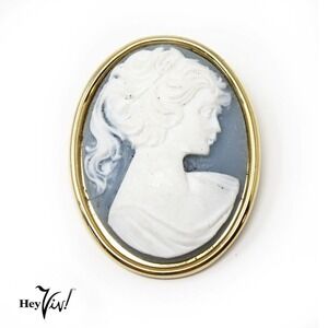 Vintage 1980s New Old Store Stock Blue & White 1.75" Cameo Pin Brooch - Hey Viv